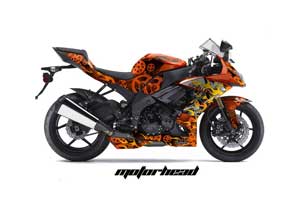 Kawasaki ZX10 Ninja Graphic Kit - 2008-2009 Motorhead Orange