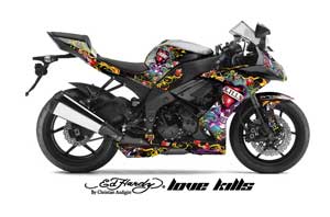 Kawasaki ZX10 Ninja Graphic Kit - 2008-2009 Ed Hardy Love Kills Black