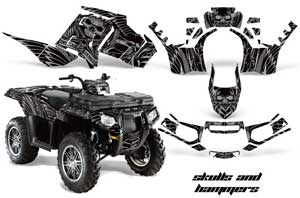 Polaris Sportsman 550 / 850 / 850SP / 1000 ATV Graphic Kit - 2009-2016 Skulls and Hammers Silver