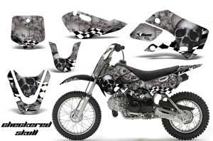 Suzuki DRZ 110 Dirt Bike Graphic Kit - All Years Checkered Skull Silver