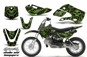 Suzuki DRZ 110 Dirt Bike Graphic Kit - All Years Skulls and Hammers Green