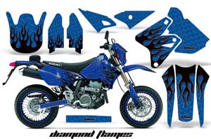 Suzuki DRZ 400 S Metal Tank Dirt Bike Graphic Kit - 2000-2018 Diamond Flames Blue
