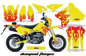 Suzuki DRZ 400 S Metal Tank Dirt Bike Graphic Kit - 2000-2018 Diamond Flames Yellow