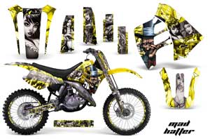 Suzuki RM 125 Dirt Bike Graphic Kit - 1992 Mad Hatter Yellow