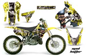 Suzuki RM 125 Dirt Bike Graphic Kit - 1996-1998 Mad Hatter Yellow