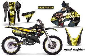 Suzuki RM 125 Dirt Bike Graphic Kit - 1999-2000 Mad Hatter Yellow