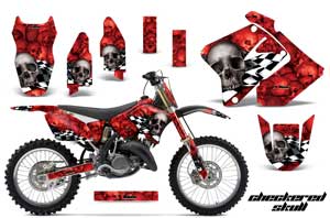 Suzuki RM 250 Dirt Bike Graphic Kit - 2001-2009 Checkered Skull Red