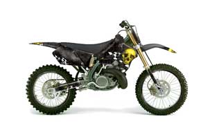 Suzuki RM 250 Dirt Bike Graphic Kit - 1996-1998 Checkered Skull Yellow