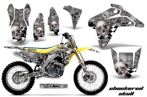 Suzuki RMZ 450 Dirt Bike Graphic Kit - 2005-2006 Checkered Skull Silver