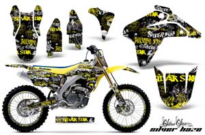 Suzuki RMZ 450 Dirt Bike Graphic Kit - 2005-2006 Silver Star - Silverhaze Yellow