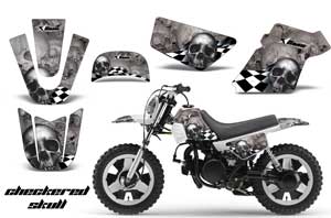 Yamaha PW50 Dirt Bike Graphic Kit - 1990-2022 Checkered Skull Silver