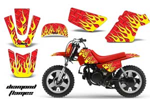 Yamaha PW80 Dirt Bike Graphic Kit - 1996-2006 Diamond Flames Red