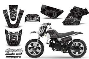Yamaha PW50 Dirt Bike Graphic Kit - 1990-2022 Skulls and Hammers SIlver