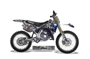Yamaha YZ125 2 Stroke Dirt Bike Graphic Kit - 1991-1992 Checkered Skull Silver
