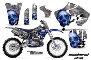Yamaha YZ125 2 Stroke Dirt Bike Graphic Kit - 1996-2001 Checkered Skull Blue