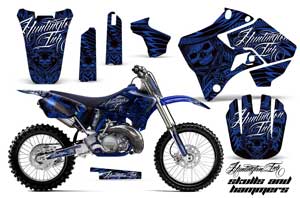 Yamaha YZ250 2 Stroke Dirt Bike Graphic Kit - 1996-2001 Skulls and Hammers Blue