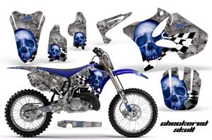 Yamaha YZ125 2 Stroke Dirt Bike Graphic Kit - 2002-2014 Checkered Skull Blue