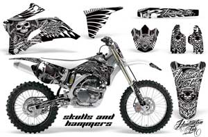 Yamaha YZ250F / YZ450F Dirt Bike Graphic Kit - 2006-2009 Skulls and Hammers White