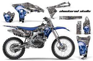 Yamaha YZ250 F 4 Stroke Dirt Bike Graphic Kit - 2010-2013 Checkered Skull Blue