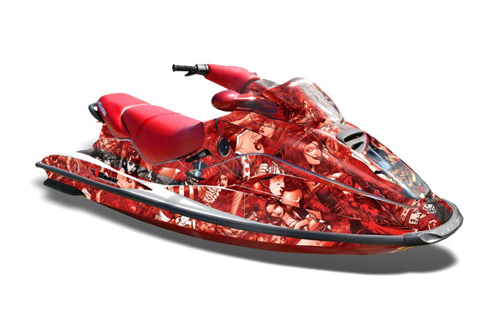 Sea Doo Bombardier GTX Siege Avant Jet Ski Graphic Kit 1996-1999 Mad Hatter Red