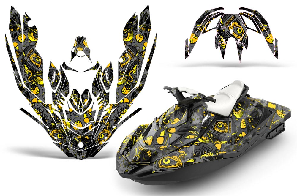 Sea Doo Bombardier Spark (3 UP) Jet Ski Graphic Kit 2015-2018 Tune In Yellow