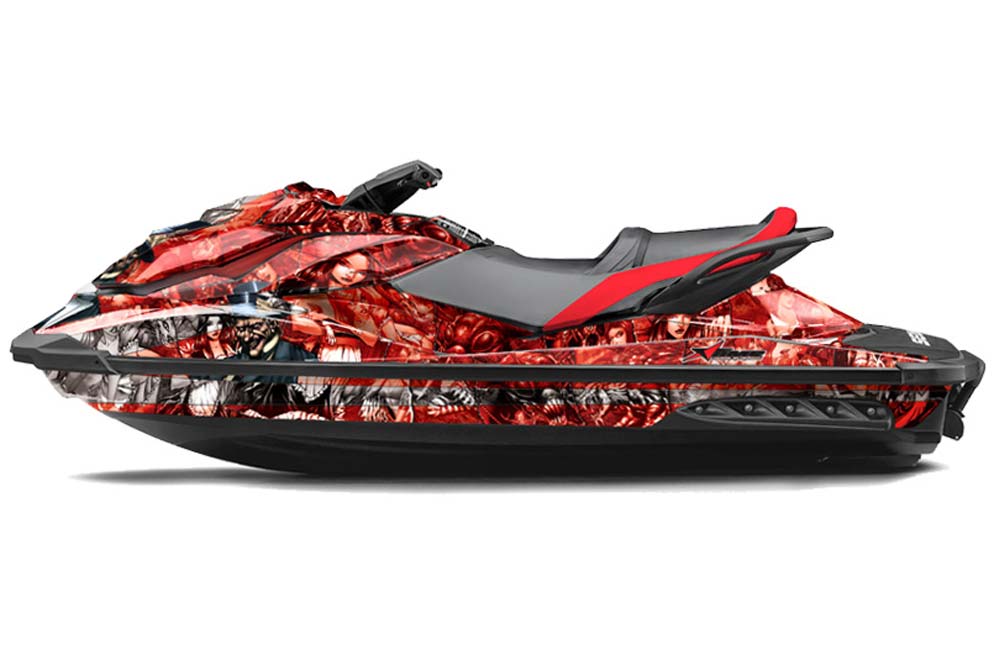 Sea Doo GTI / GTR / GTS Sitdown Jet Ski Graphic Kit - 2011-2018 Mad Hatter Red