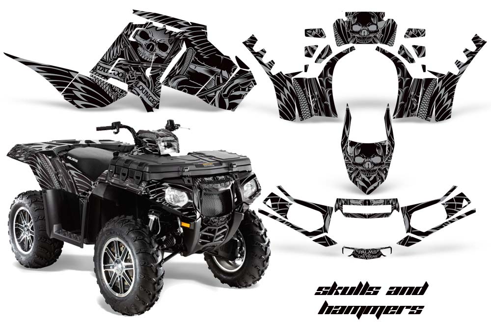 Polaris Sportsman 550 / 850 / 850SP / 1000 ATV Graphic Kit - 2009-2016 Skulls and Hammers Silver
