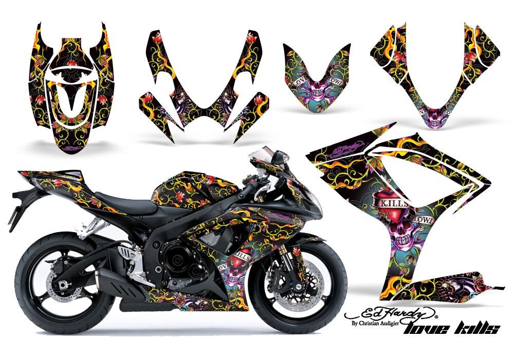 Suzuki GSXR 600 / 750 Graphic Kit - 2006-2007 Ed Hardy Love Kills Black