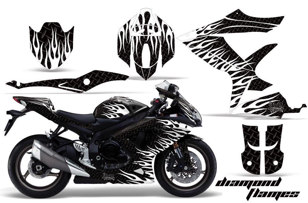 Suzuki GSXR 600 / 750 Graphic Kit - 2008-2010 Diamond Flames Black