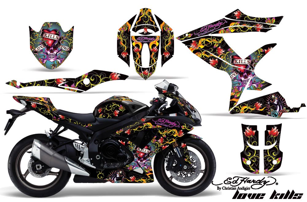 Suzuki GSXR 600 / 750 Graphic Kit - 2008-2010 Ed Hardy Love Kills Slowly Black