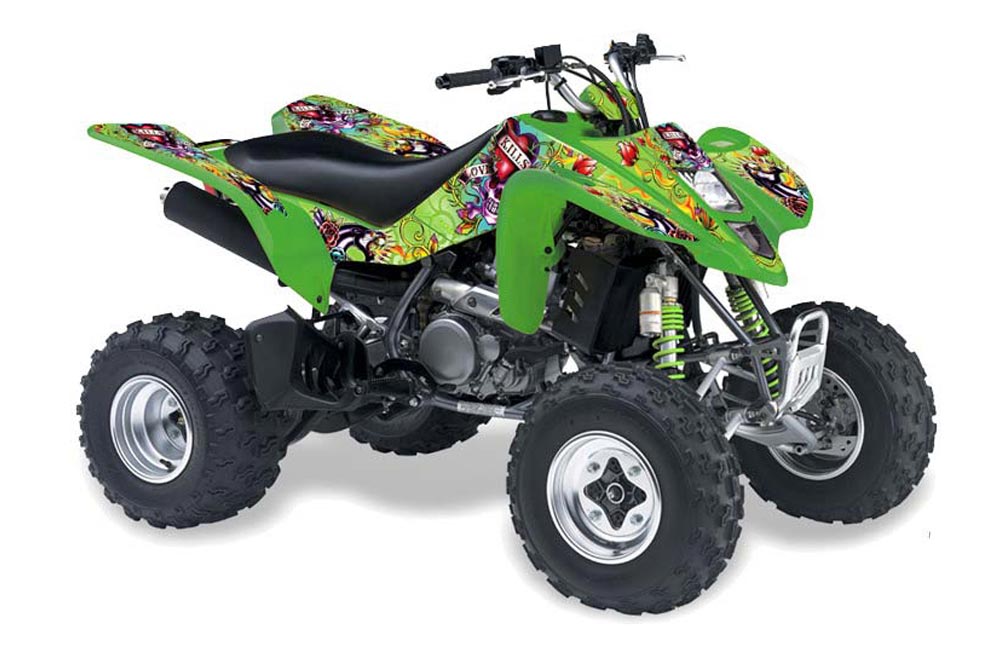 Kawasaki KFX 400 ATV Graphic Kit - 2003-2008 Ed Hardy - Love Kills Green