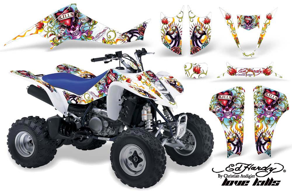 Suzuki LTZ 400 ATV Graphic Kit - 2003-2008 Ed Hardy - Love Kills White