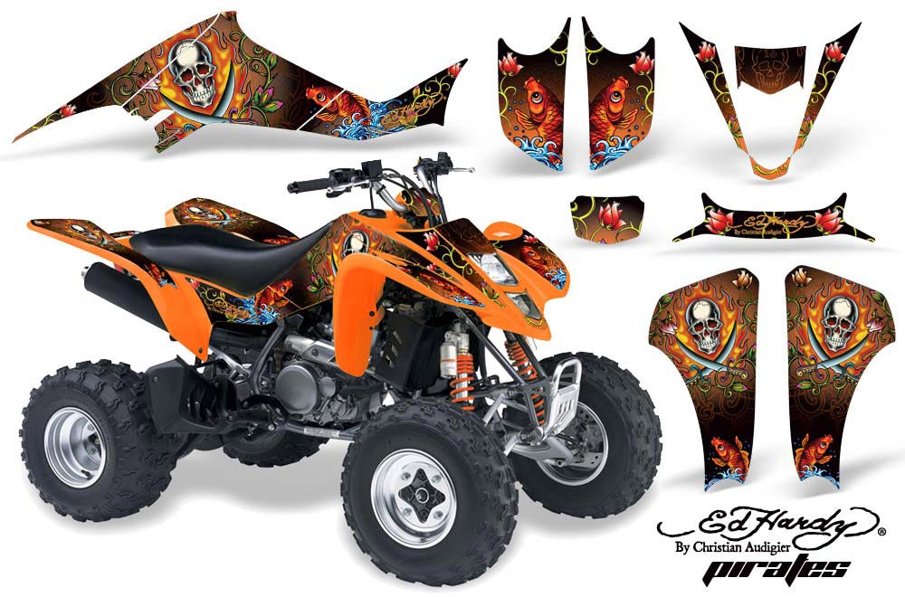 Suzuki LTZ 400 ATV Graphic Kit - 2003-2008 Ed Hardy - Pirates Orange