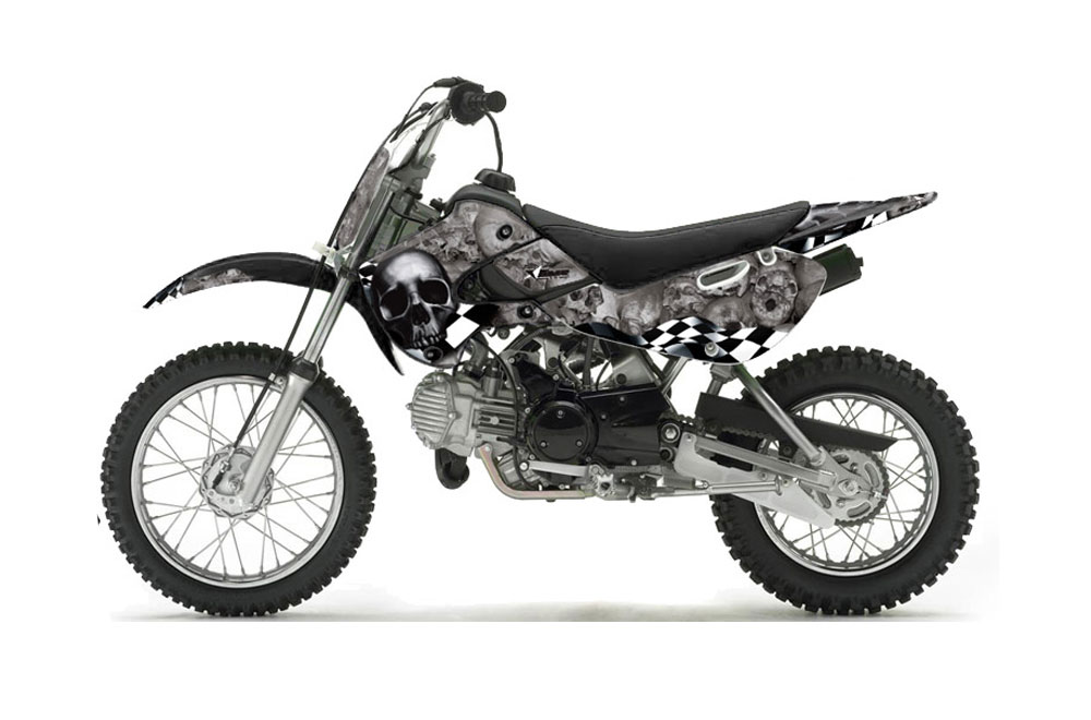 Suzuki DRZ 110 Dirt Bike Graphic Kit - All Years Checkered Skull Silver