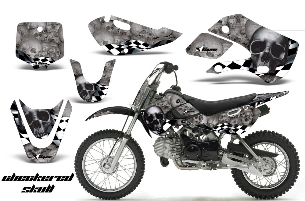 Suzuki DRZ 110 Dirt Bike Graphic Kit - All Years Checkered Skull Silver