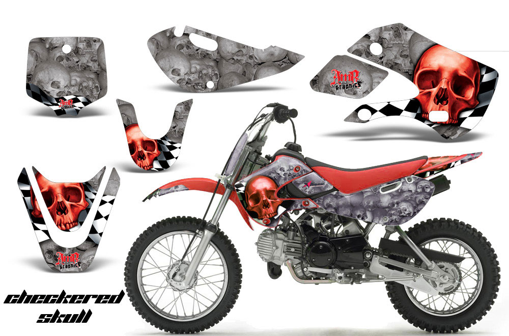 Suzuki DRZ 110 Dirt Bike Graphic Kit - All Years Checkered Skull Red