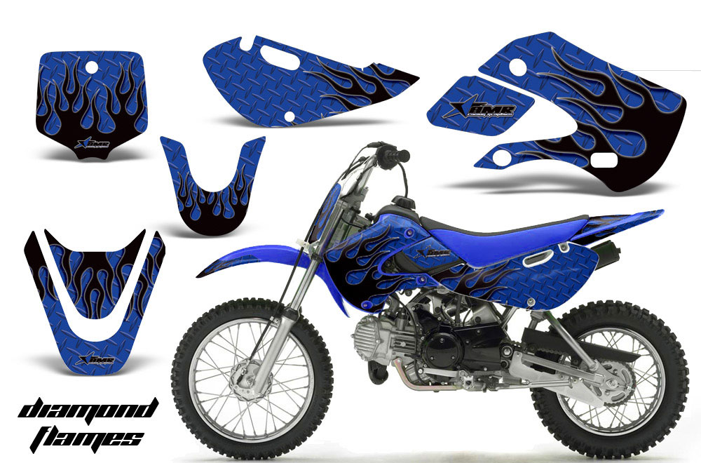 Suzuki RM 65 Dirt Bike Graphic Kit - All Years Diamond Flames Blue