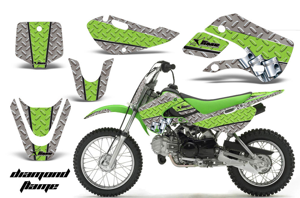 Suzuki DRZ 110 Dirt Bike Graphic Kit - All Years Diamond Flames Silver