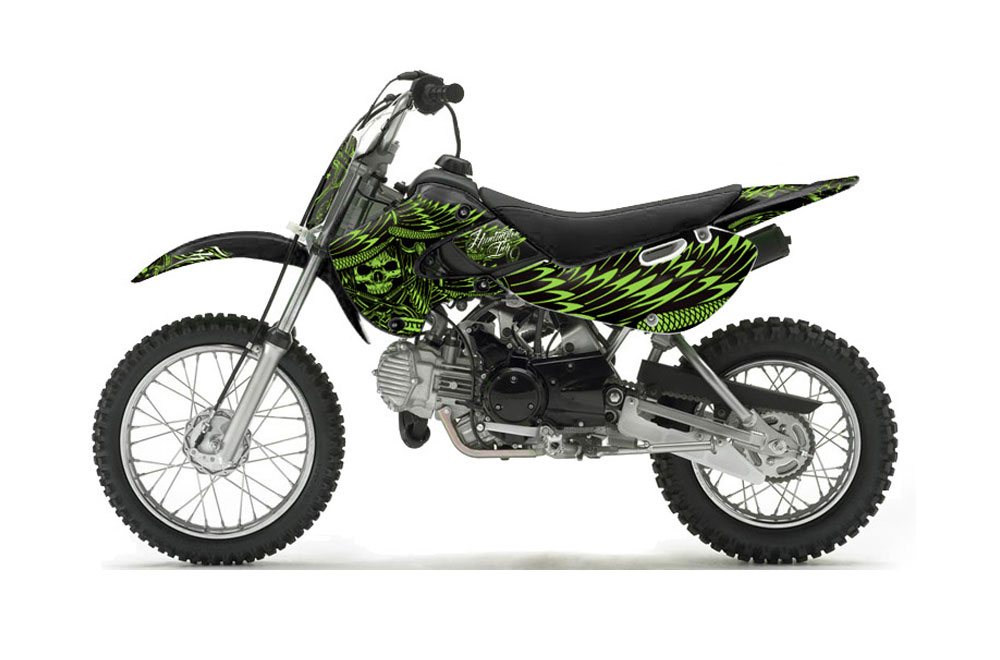 Suzuki DRZ 110 Dirt Bike Graphic Kit - All Years Skulls and Hammers Green