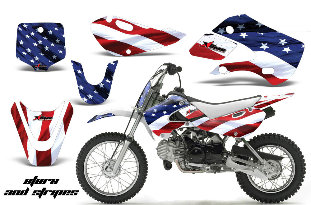 Suzuki DRZ 110 Dirt Bike Graphic Kit - All Years Stars and Stripes Red White & Blue