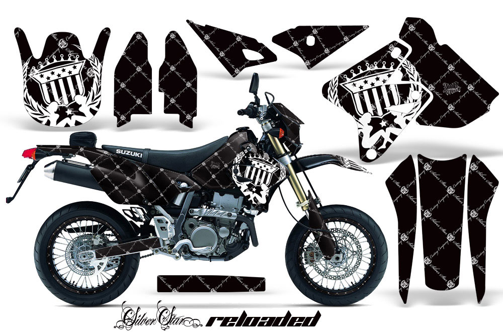 Suzuki DRZ 400 S Metal Tank Dirt Bike Graphic Kit - 2000-2018 Silver Star - Reloaded Black