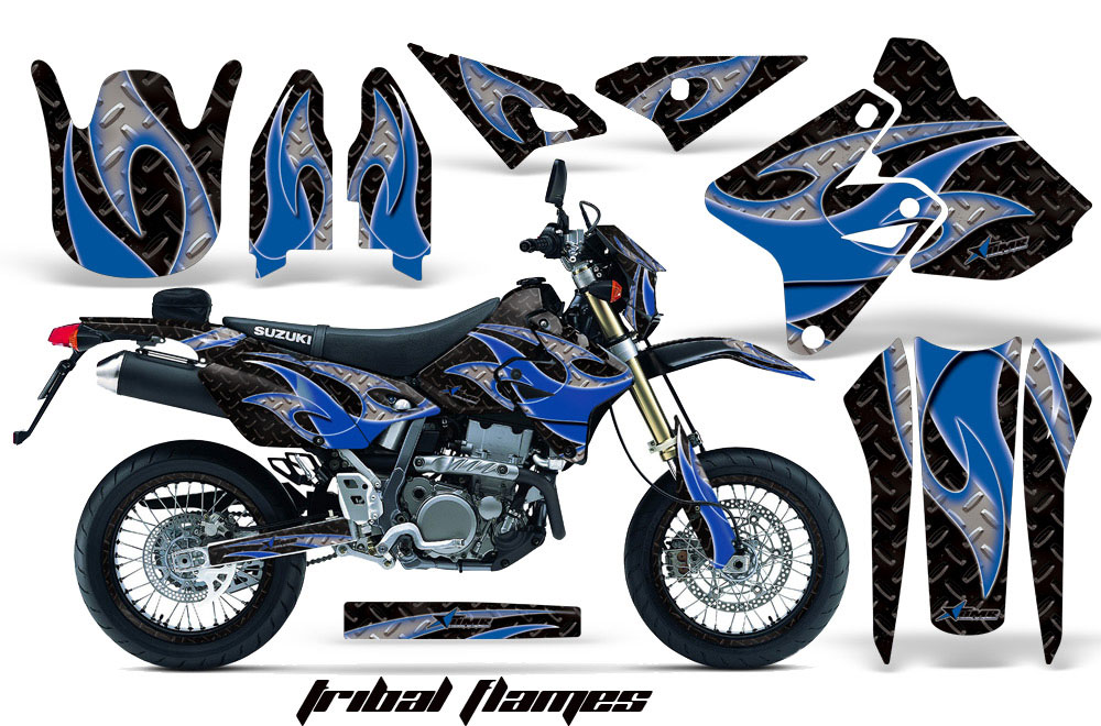 Suzuki DRZ 400 S Metal Tank Dirt Bike Graphic Kit - 2000-2018 Tribal Flames Blue