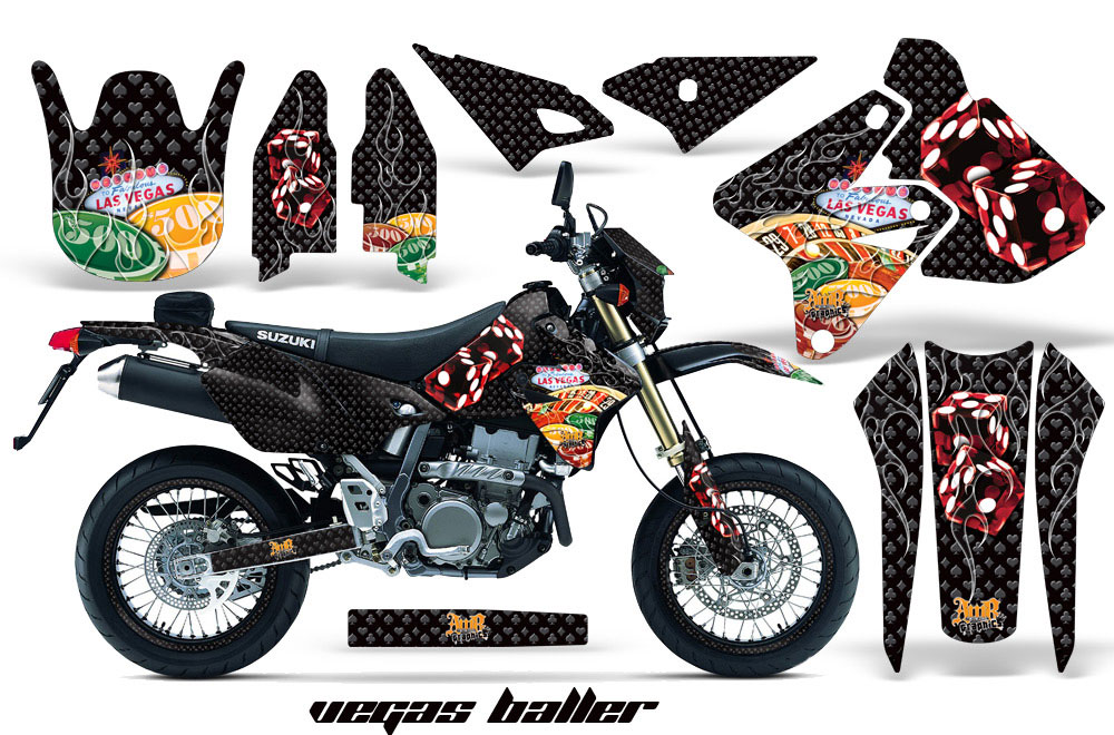 Suzuki DRZ 400 S Metal Tank Dirt Bike Graphic Kit - 2000-2018 Vegas Baller Black