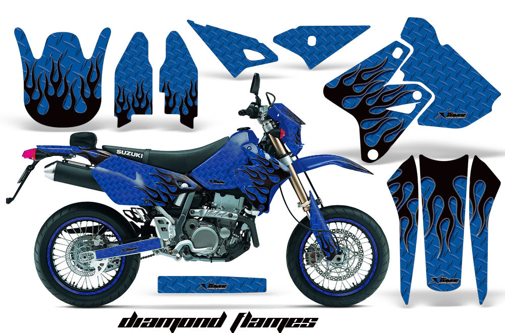 Suzuki DRZ 400 S Metal Tank Dirt Bike Graphic Kit - 2000-2018 Diamond Flames Blue
