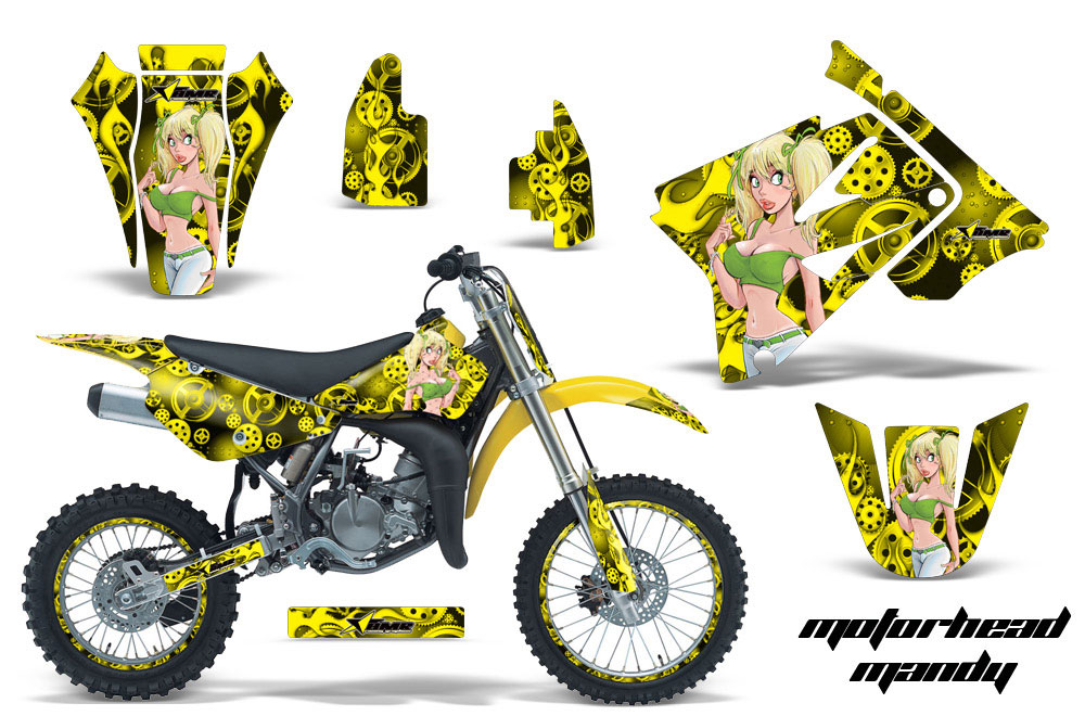 Suzuki RM 85 Dirt Bike Graphic Kit - 2002-2015 Motorhead Mandy Yellow