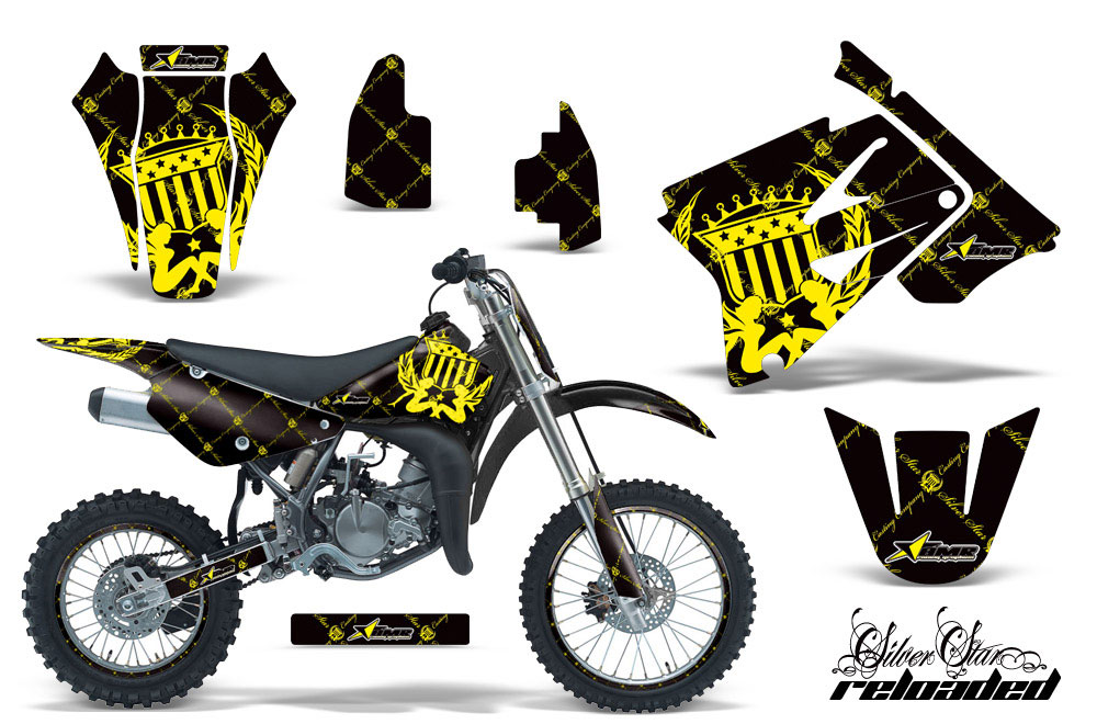 Suzuki RM 85 Dirt Bike Graphic Kit - 2002-2015 Silver Star - Reloaded Yellow