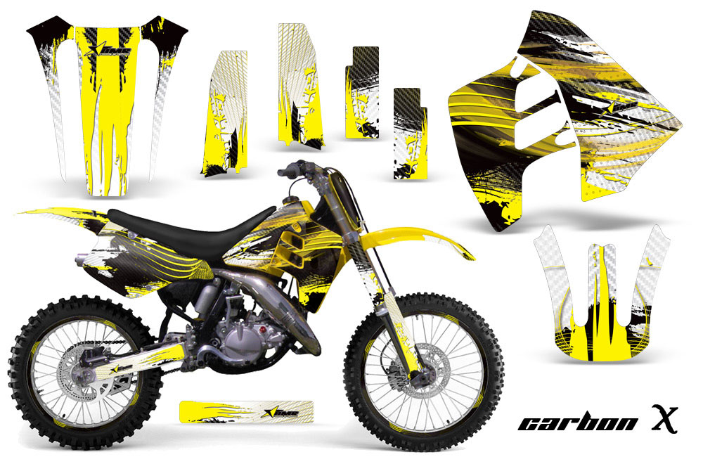 Suzuki RM 125 Dirt Bike Graphic Kit - 1992 Carbon X Yellow