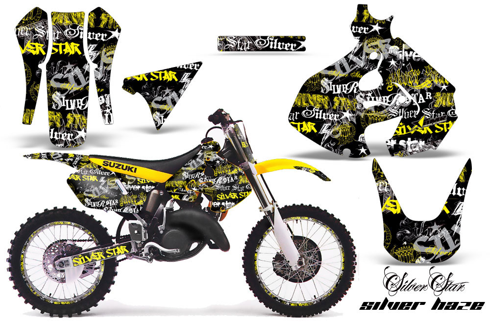 Suzuki RM 125 Dirt Bike Graphic Kit - 1999-2000 Silver Star - Silverhaze Yellow