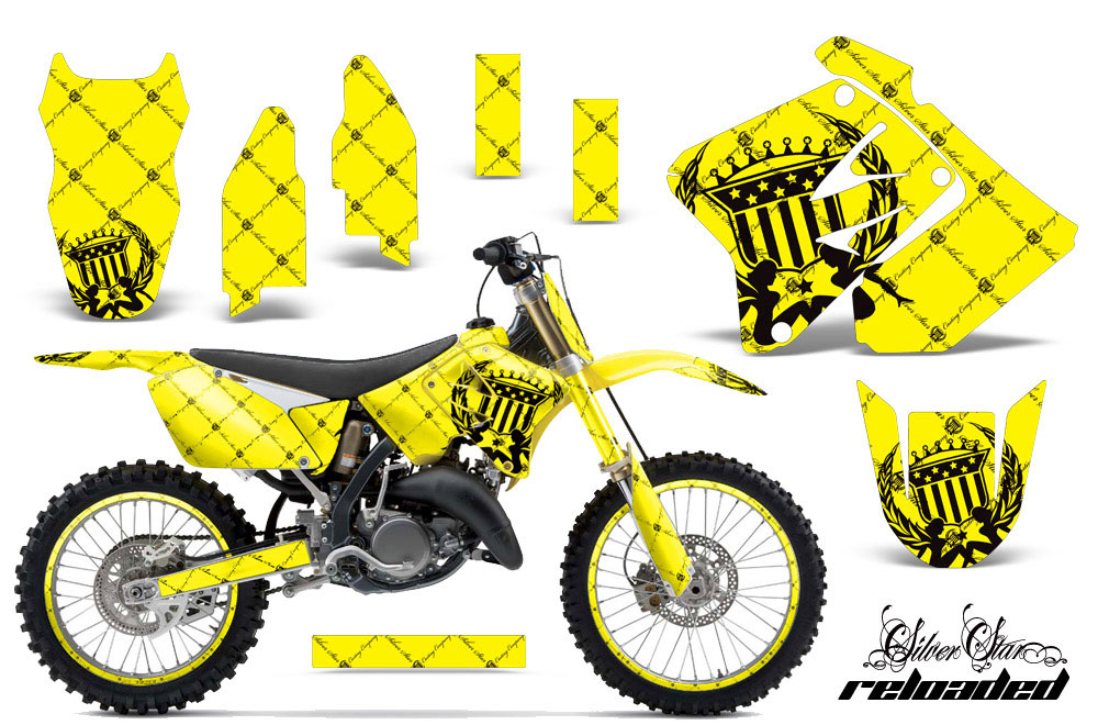 Suzuki RM 250 Dirt Bike Graphic Kit - 2001-2009 Silver Star - Reloaded Yellow
