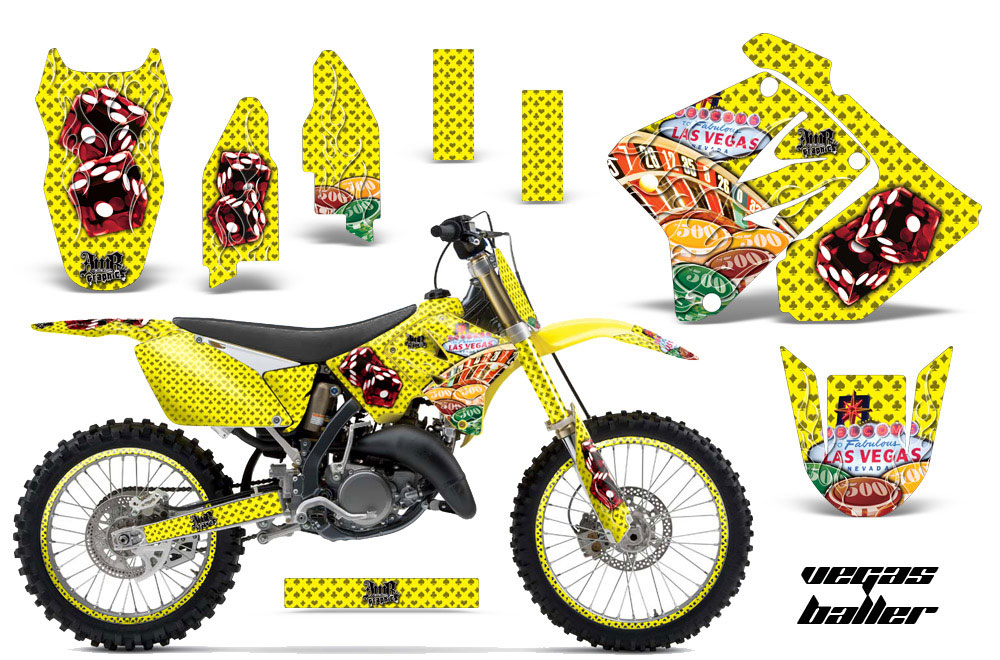 Suzuki RM 250 Dirt Bike Graphic Kit - 2001-2009 Vegas Baller Yellow